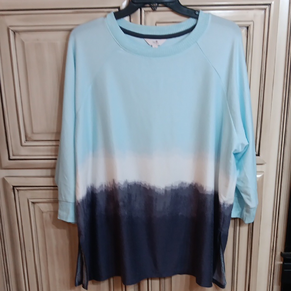 Secret Treasures Light Blue Gradient Long Sleeve Top Size - 2X